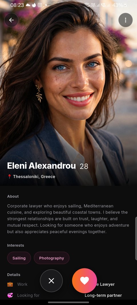 A member's full profile with photo, bio and interests